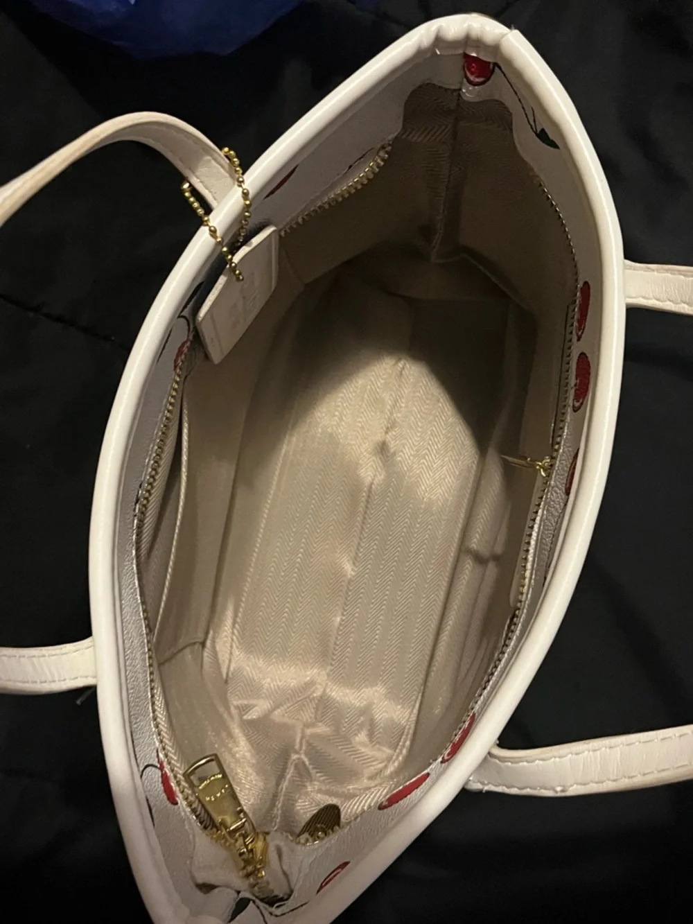 Coach White Leather Tote with Red Cherry Print - Picture 4 of 7